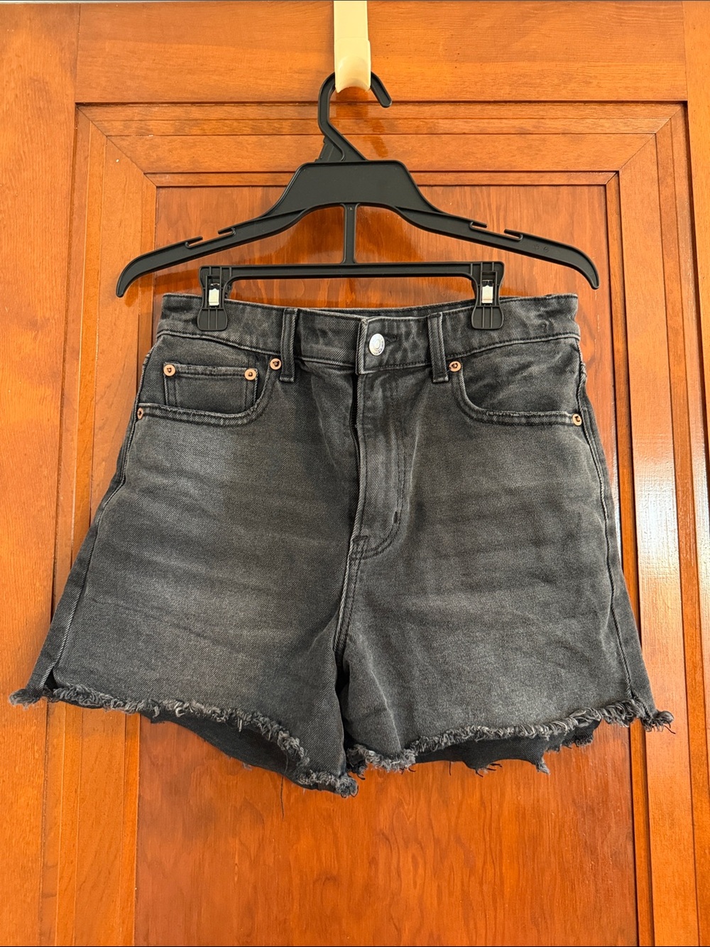 American Eagle Outfitters Black High-Rise Raw Hem Denim Shorts